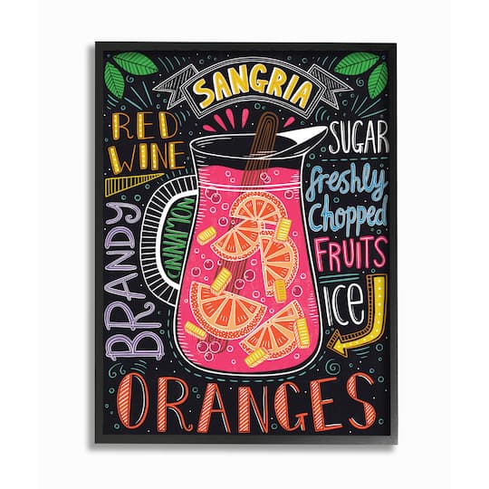 Stupell Industries Summer Sangria Pitcher Chalk Style Wall Accent with Black Frame